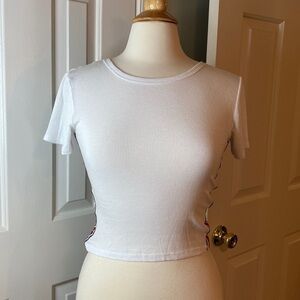 Malibu Sugar White Ribbed Short Sleeved Shirt Size Small in Like New Condition